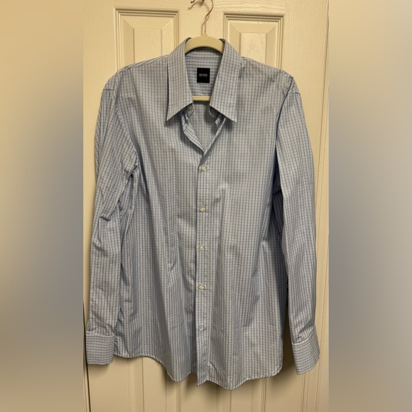 Hugo Boss Light Blue Check Long-Sleeve Dress Shirt Hugo Boss Light Blue Check Long-Sleeve Dress Shirt